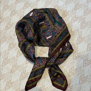 Vintage Glentex 100% Silk Scarf - Teal, Purple, Brown 26x26